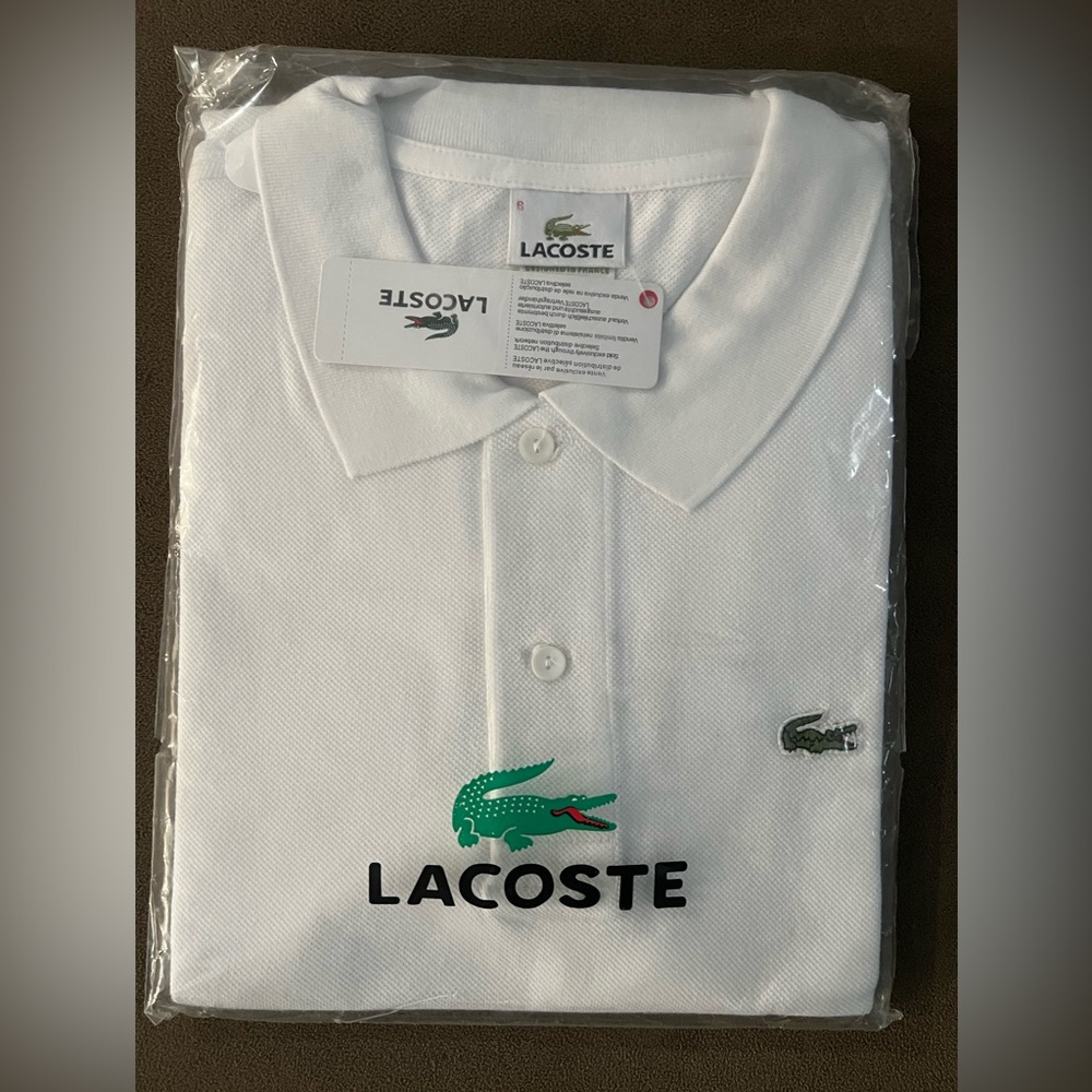 Lacoste White Polo with Green Crocodile Logo